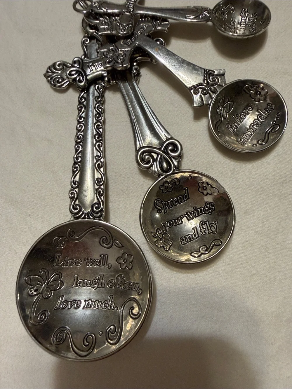 Decorative Silver Tone Cross Measuring Spoon Set - Elegant Home Dining Accent